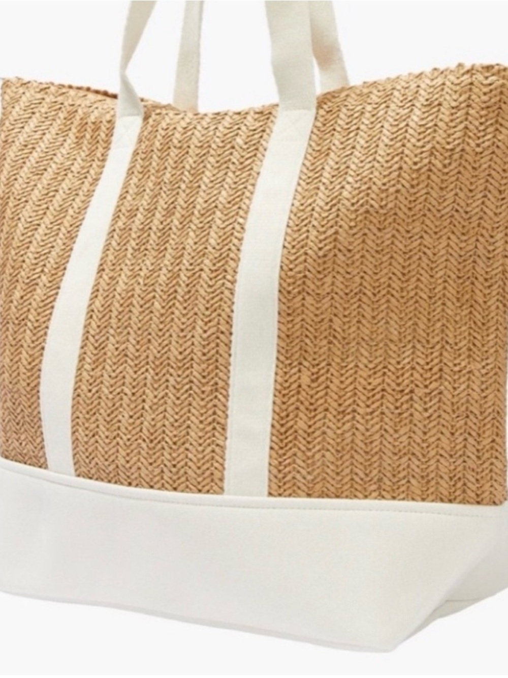 Show Me Your MuMu Sunseeker Tote Natural Straw with White Trim - Picture 2 of 5